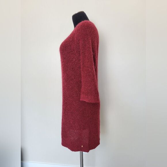 Des Petits Hauts Kid Mohair Tunic Sweater Dress Red Maroon Chunky Knit Medium - Picture 11 of 12